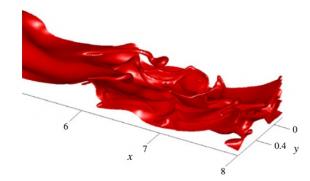 Interfacial turbulence leading to formation of complex and chaotic ligaments and tongues in two-phase flows - DNS result. (O Naraigh et al., JFM, 2014)